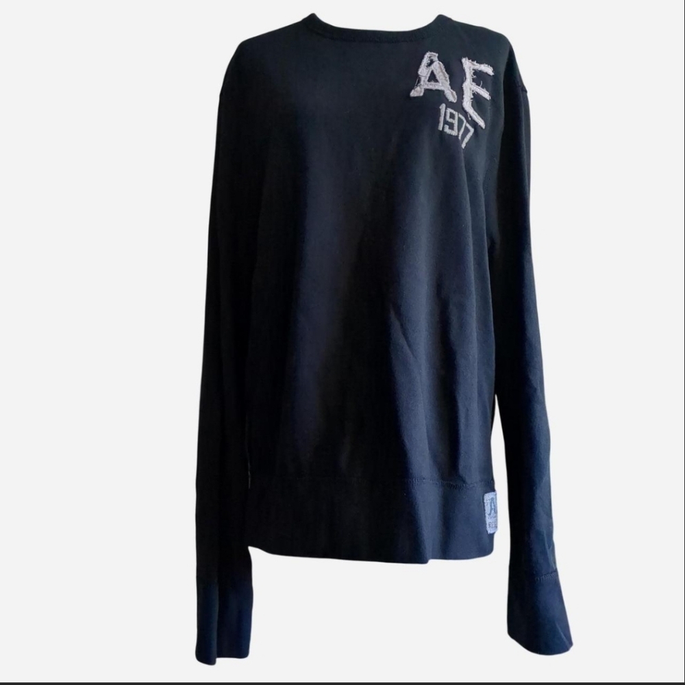 AMERICAN EAGLE Men's Vintage Fit Long Sleeve Logo Black Crew Neck Sweatshirt L
